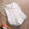 White collared sleeveless bubble romper for baby girls in imported embroidered cotton