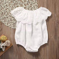 White eyelet lace ruffle collar romper for baby girls in imported embroidered cotton